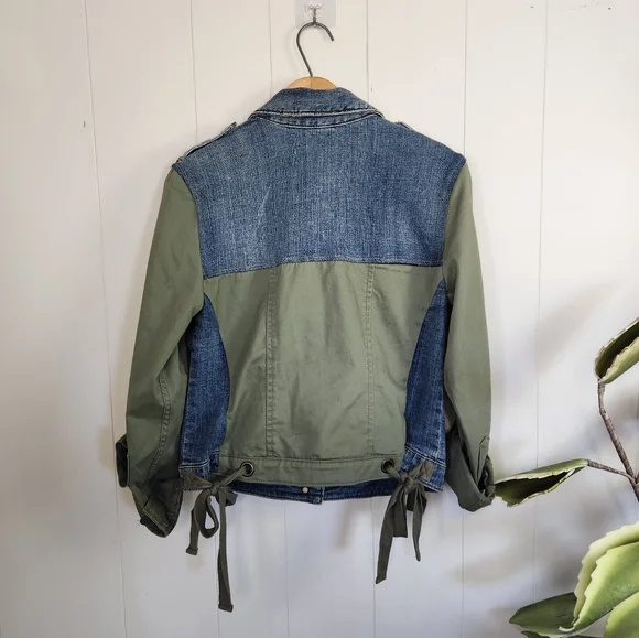 Anthropologie Pilcro & The Letterpress Denim Jacket Green Sleeves Military Boho - Picture 4 of 12